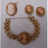 A quantity of costume cameo jewellery to include a bracelet, earrings and a brooch