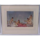 Russell Flint framed and glazed polychromatic lithographic print of nude ladies, signed and blind