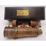 Kelvin and Hughes four drawer telescope with leather cover in fitted wooden case, signed Dollond