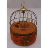 A musical jewellery box in the form of an automaton with two birds in a cage, 25cm (h)