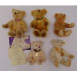 Five Steiff Teddy Bears to include Millennium with COA, 2001 with COA, 2002, 2003 and 2012 QEII