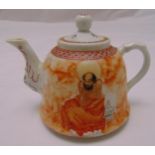 A Republic period teapot decorated with an image of Lohan and domed pull off cover, 10.5cm (h)