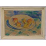 Rabus framed oil on canvas still life of fruit on a plate, signed bottom right, 38 x 55.5cm
