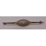 18ct gold, seed pearl and diamond bar brooch, approx total weight 3.9g