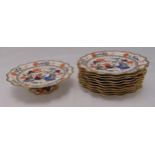 A Victorian Coalport Imari pattern dessert set to include a tazza (11)