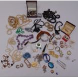 A quantity of costume jewellery to include necklaces, brooches, earrings and rings