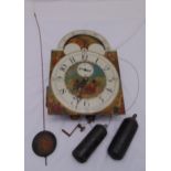 William Hartett of Birmingham long case clock movement with painted moon phase dial, subsidiary