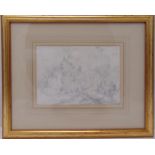 George Chinnery framed and glazed drawing of an Indian temple with original gallery label to