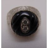 18ct white gold, diamond and onyx gentlemans dress ring, approx total weight 9.1g