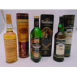 Glenfiddich single malt whisky in original tin packaging 75cl, Glenmorangie single malt whisky in