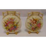 A pair of Royal Worcester vases circa 1880, of compressed spherical form, the sides decorated with