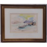 Ishbel McWhirter framed and glazed watercolour of The Menai Straites with Yellow Sky, signed