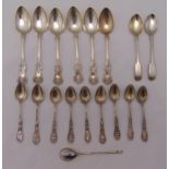 A quantity of antique and modern hallmarked silver and white metal spoons, approx total weight 246g
