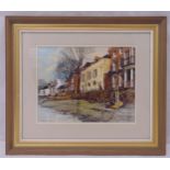 Bert Wright framed and glazed watercolour titled Strand on the Green signed bottom left, label to