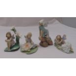 Four Lladro figurines of sprites and nymphs, marks to the bases, tallest 22cm (h)