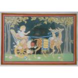 Violet Edgecombe Jenkins framed and glazed watercolour of a child in a chariot being pulled by deer,
