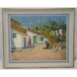 Alan Stenhouse Gourley framed oil on panel of a continental village scene, signed bottom left, 60