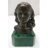 A bronze bust of young girl mounted on a green marble plinth indistinctly signed, 15cm (h)