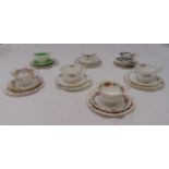 A quantity of Shelley porcelain trios of various style and decoration, marks to the bases (7 trios)