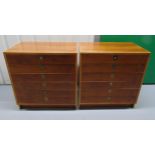 A pair of campaign style rectangular chests of drawers with inset brass handles, 76 x 73 x 46cm