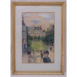 Hanna Weil framed and glazed watercolour titled Rue De Vaugirard, signed bottom right, label to