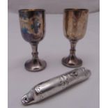 A pair of hallmarked silver Kiddush cups, goblet form on circular spreading bases, Birmingham 1970