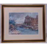 William Russell Flint framed and glazed polychromatic lithographic print of a continental bridge