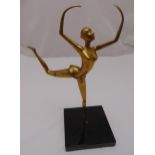 A brass figurine of a ballerina on black marble square base, 50cm (h)