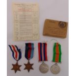 WWII military medals to include 1939-45 Star, France and Germany Star, Defence Medal and War Medal