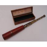 W. Ottoway & Co Ltd three draw brass telescope with leather cover in fitted wooden case