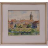 F.W Roth framed and glazed watercolour titled Old Town, signed bottom right, label to verso, 20 x