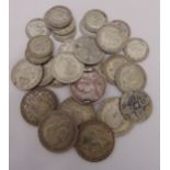 A quantity of pre 1947 silver coins to include half crowns, florins and shillings, approx total