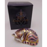 Royal Crown Derby cat figurine with gold seal in original packaging