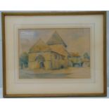 Sir Guy Dawber framed and glazed watercolour of St Martin L'Ars, signed bottom left, label to verso,