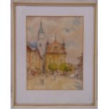 F.W Roth framed and glazed watercolour titled Cortina, label to verso, 28 x 21cm