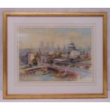 Bert Wright framed and glazed watercolour of The Thames and St Pauls, signed bottom right, 40 x