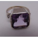 18ct white gold amethyst and diamond ring, approx total weight 7.9g