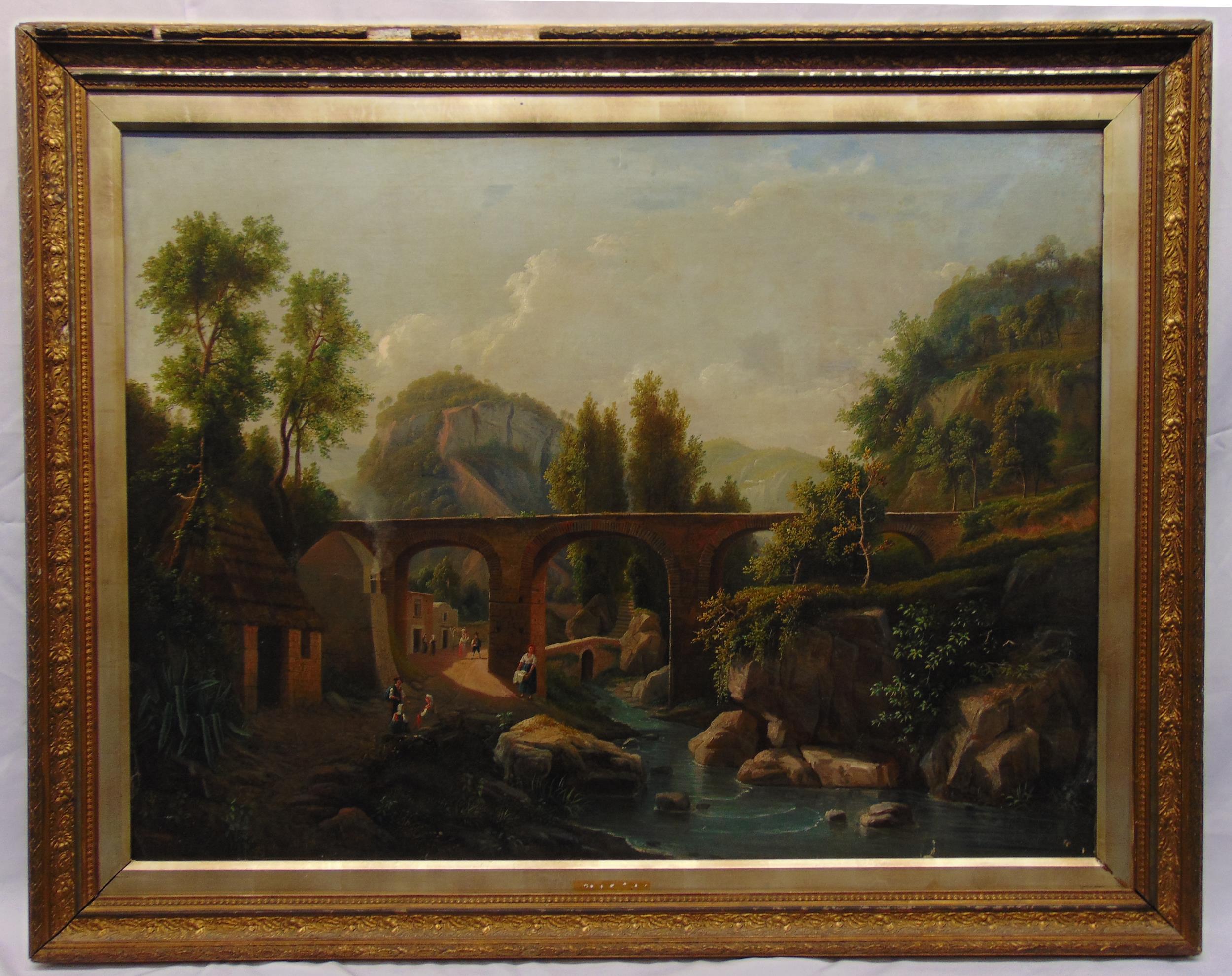 A framed oil on canvas of a view near Tivoli, attributed to Franz Knebel, 77 x 102cm