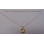 9ct gold citrine and diamond pendant on a 9ct gold chain, approx total weight 8.9g