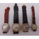 Four vintage wristwatches to include a 9ct gold watch, Universal and Buren Grand Prix