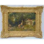 James Peel framed oil on canvas of figures by a stream and mill, signed bottom right, 27 x 39.5cm