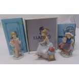 Three Lladro figurines of girls to include 5217, 5221 and 5466 all in original packaging, tallest