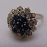 18ct white gold sapphire and diamond cluster ring, approx total weight 7.9g