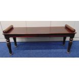 A Victorian rectangular mahogany hall stool with cylindrical mounts on four fluted baluster legs, 44