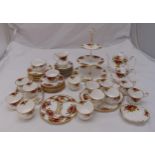 Royal Albert Old Country Roses teaset to include a teapot, coffee pot, cake stands, cups, saucers