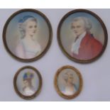 Four hand painted miniatures of ladies and a gentlemen