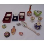 A quantity of collectables to include pill and patch boxes, a ladle and a scent bottle (14)