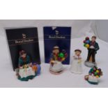 Five Royal Doulton figurines to include Balloon Girl HN2818, Silks and Ribbons HN2017, Balloon Boy