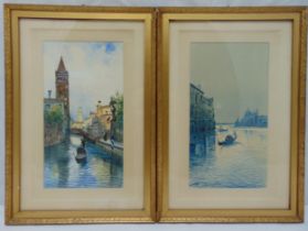 Natale Gavagnin a pair of framed and glazed watercolours of Venetian canal scenes, signed bottom