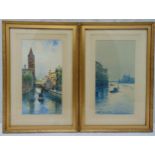 Natale Gavagnin a pair of framed and glazed watercolours of Venetian canal scenes, signed bottom